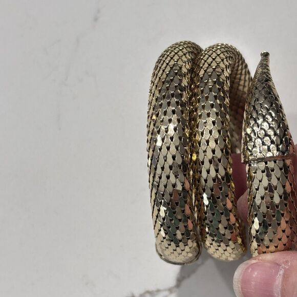Vintage Whiting & Davis Gold Tone Mesh Snake Coil Wrap Bracelet Serpent Arm Cuff - Picture 5 of 15
